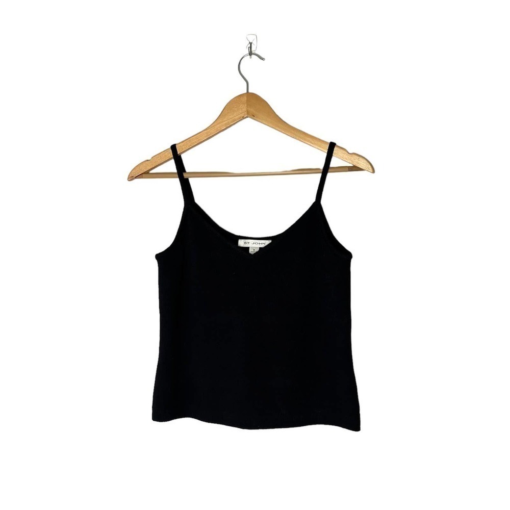 St. John Black Knit Tank Top V-Neck Y2K Cropped Size Small